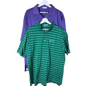 peter millar polo Shirt Lot Of 2 Solid Striped Purple Green Size L